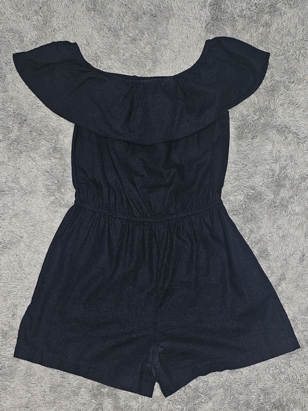 Off-Shoulder Navy Blue Women’s Romper Linen Blend (Sturdy) Sz Lg
